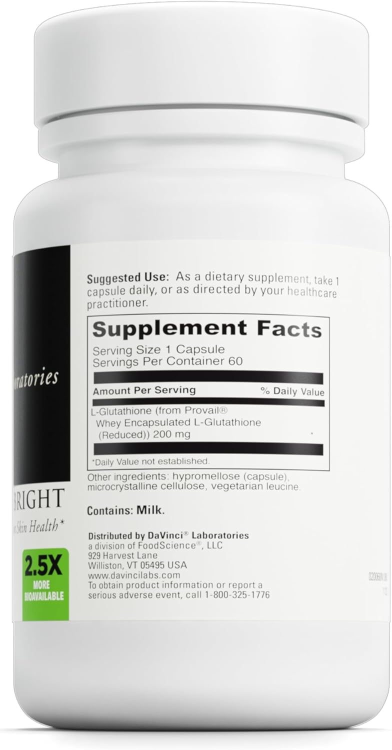 Glutathione Bright by DAVINCI Labs - Promotes Skin Health & Anti-Aging - Highly Absorbable Formula - 60 Capsules, Gluten & Soy Free