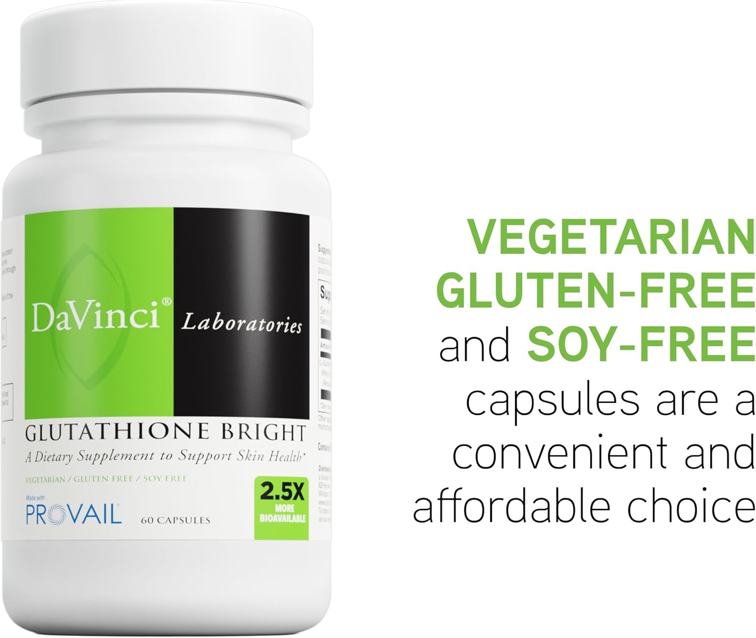 Glutathione Bright by DAVINCI Labs - Promotes Skin Health & Anti-Aging - Highly Absorbable Formula - 60 Capsules, Gluten & Soy Free