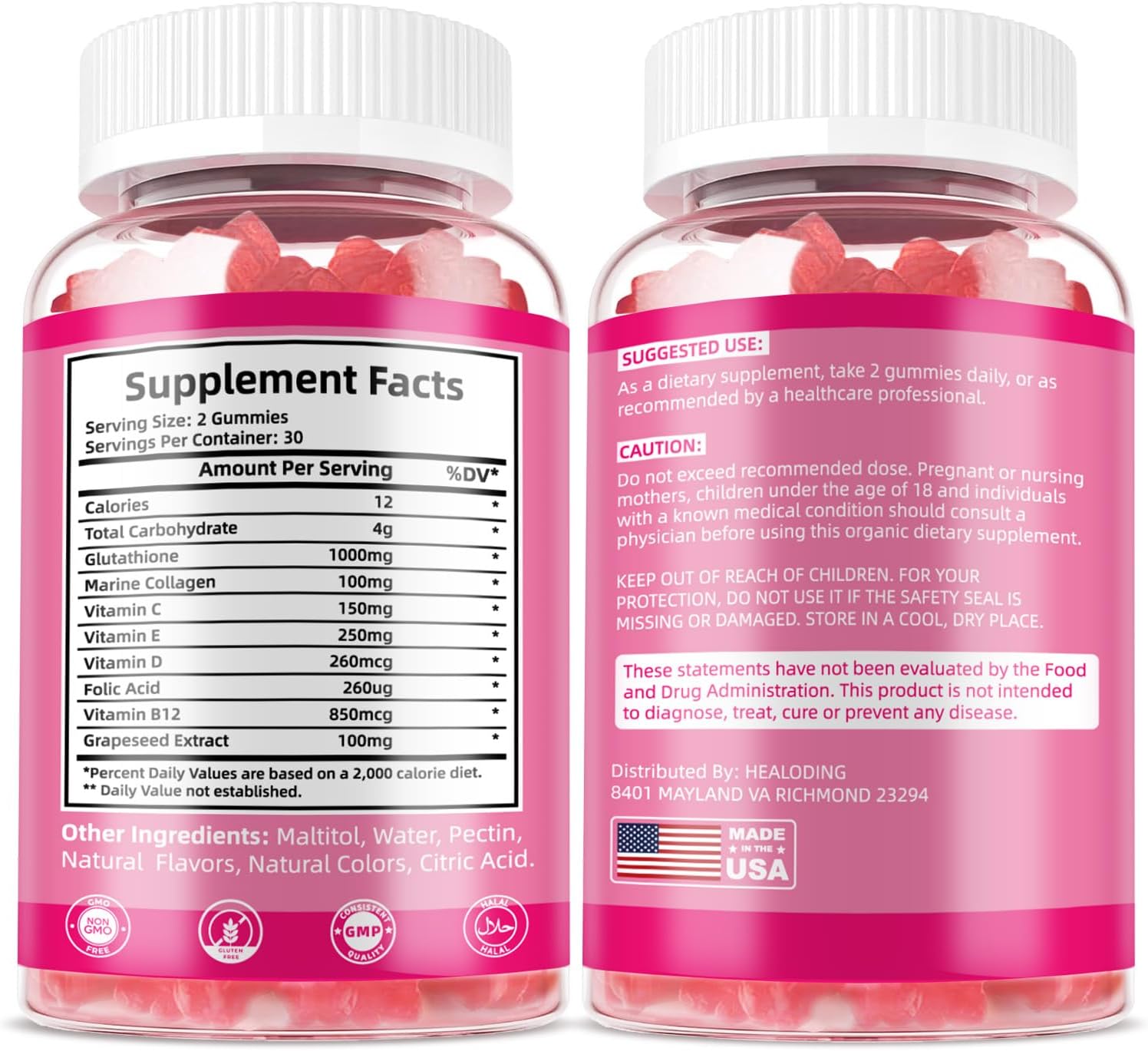 Glutathione Collagen Gummies with Vitamin C, E, D & B12 - 1000mg Antioxidant Formula for Skin Brightening & Anti-Aging