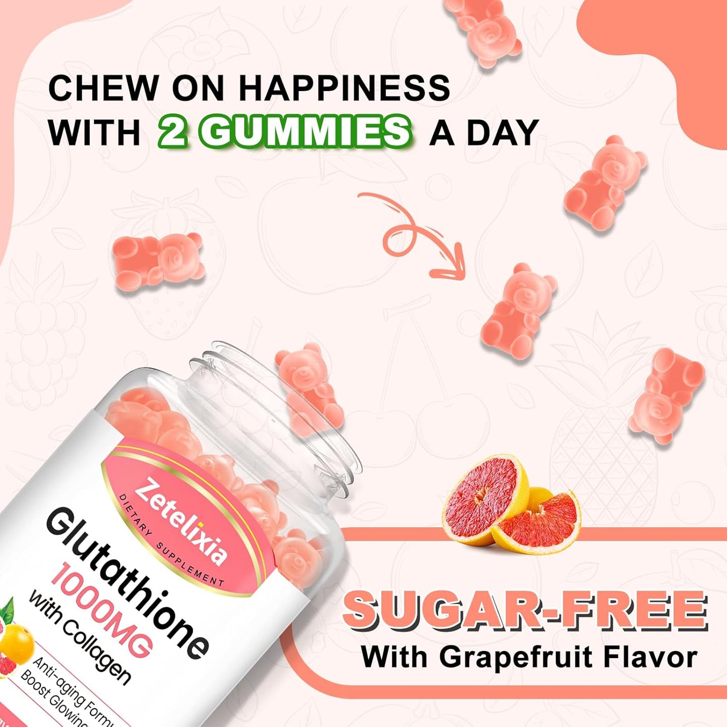 Glutathione Collagen Gummies with Vitamin C for Women - Hair, Skin, Nails, Joints - Anti-Aging Supplement, Vegan, Sugar-Free - Grape Flavor, 60 Count
