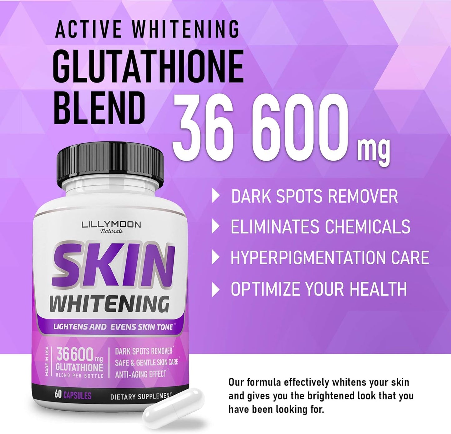 Glutathione Whitening Pills with Vitamin C for Skin Lightening and Dark Spot Removal - Made in USA