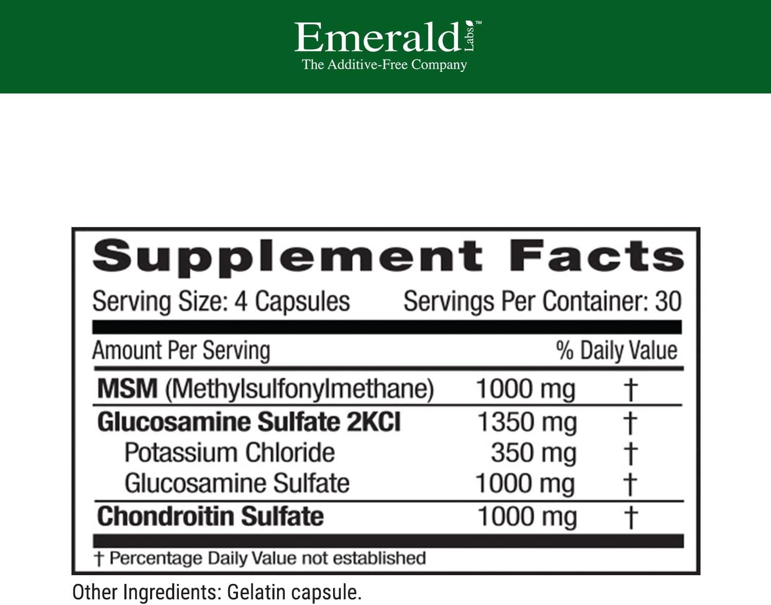 Gluten-Free Bone and Joint Health Supplement with Glucosamine, Chondroitin, and MSM - 120 Capsules