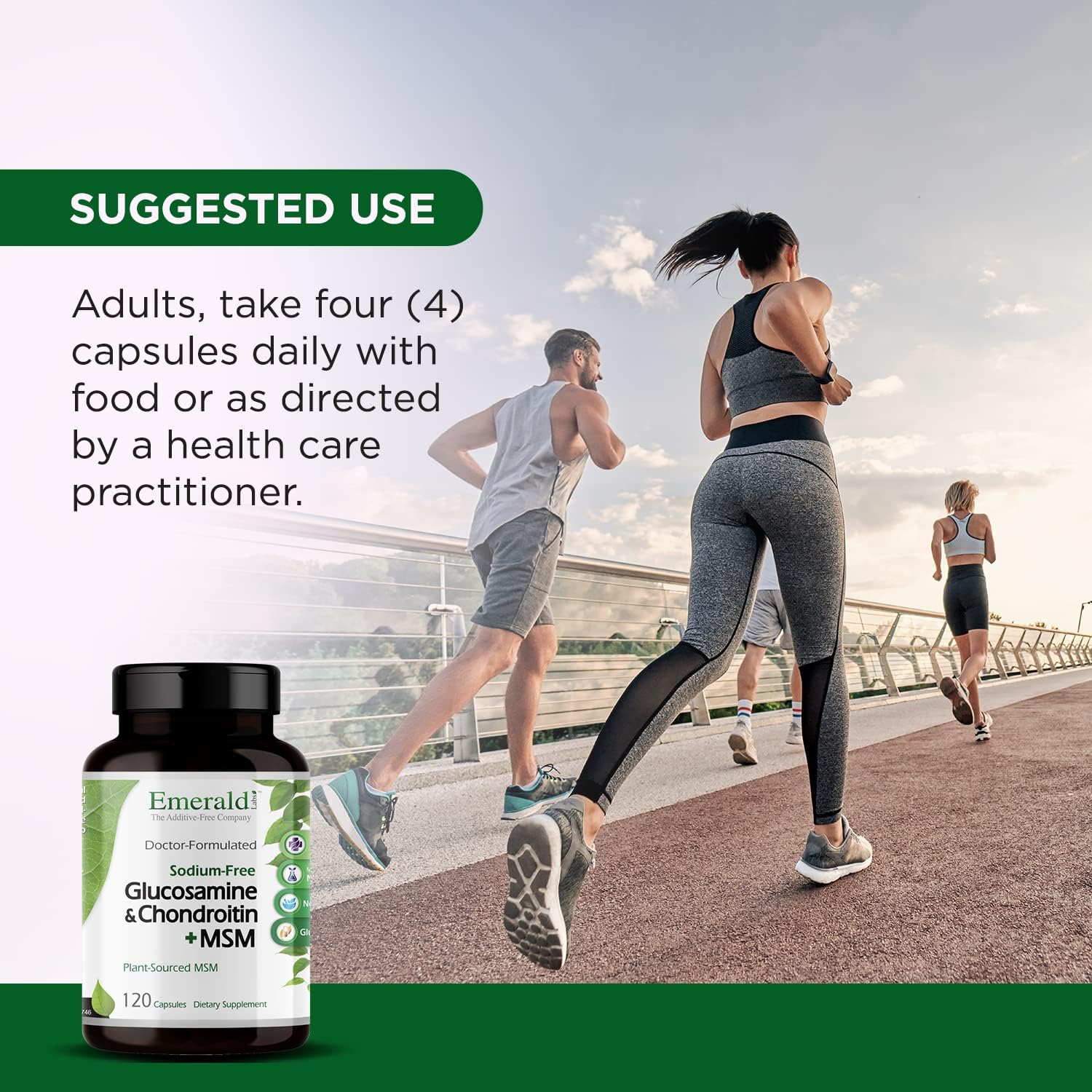 Gluten-Free Bone and Joint Health Supplement with Glucosamine, Chondroitin, and MSM - 120 Capsules