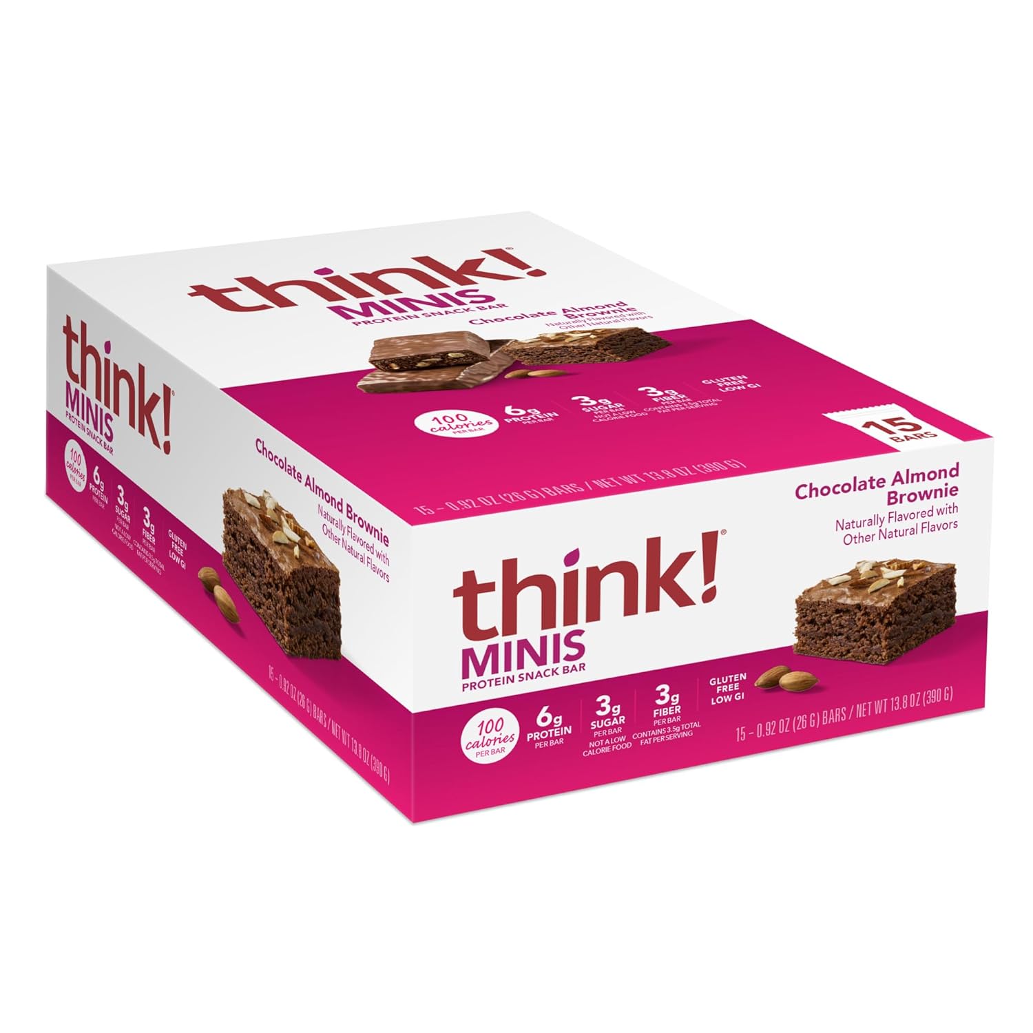 Gluten Free Chocolate Almond Brownie Protein Snack Bars - 15 Count by think! Minis