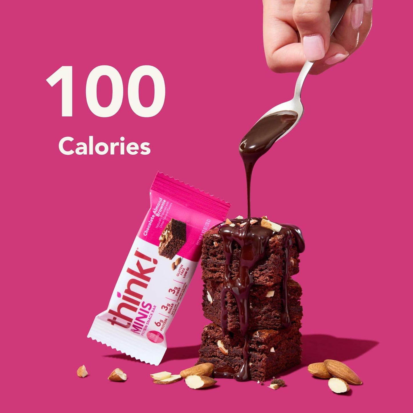 Gluten Free Chocolate Almond Brownie Protein Snack Bars - 15 Count by think! Minis