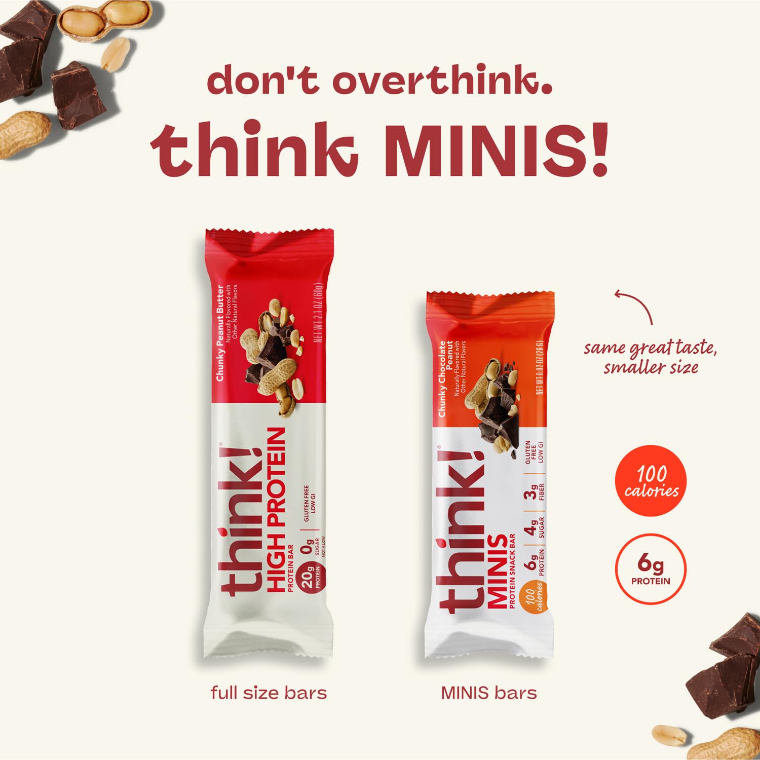 Gluten Free Chocolate Almond Brownie Protein Snack Bars - 15 Count by think! Minis
