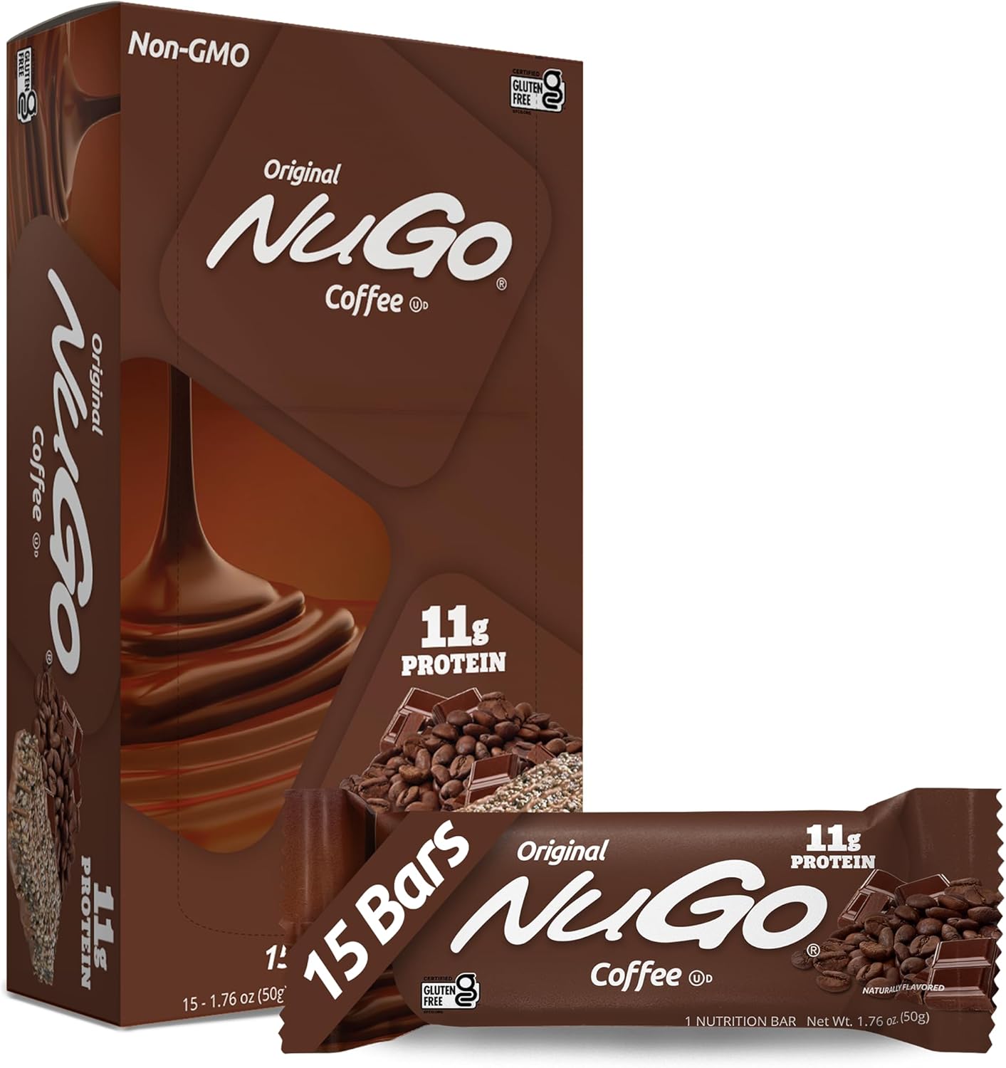 Gluten Free Coffee NuGo Protein Bars, 15 Count - 11g Protein per Bar