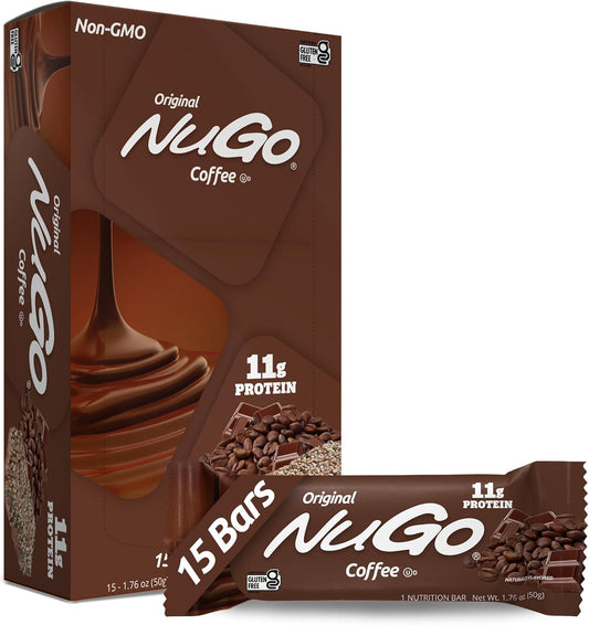 Gluten Free Coffee NuGo Protein Bars, 15 Count - 11g Protein per Bar