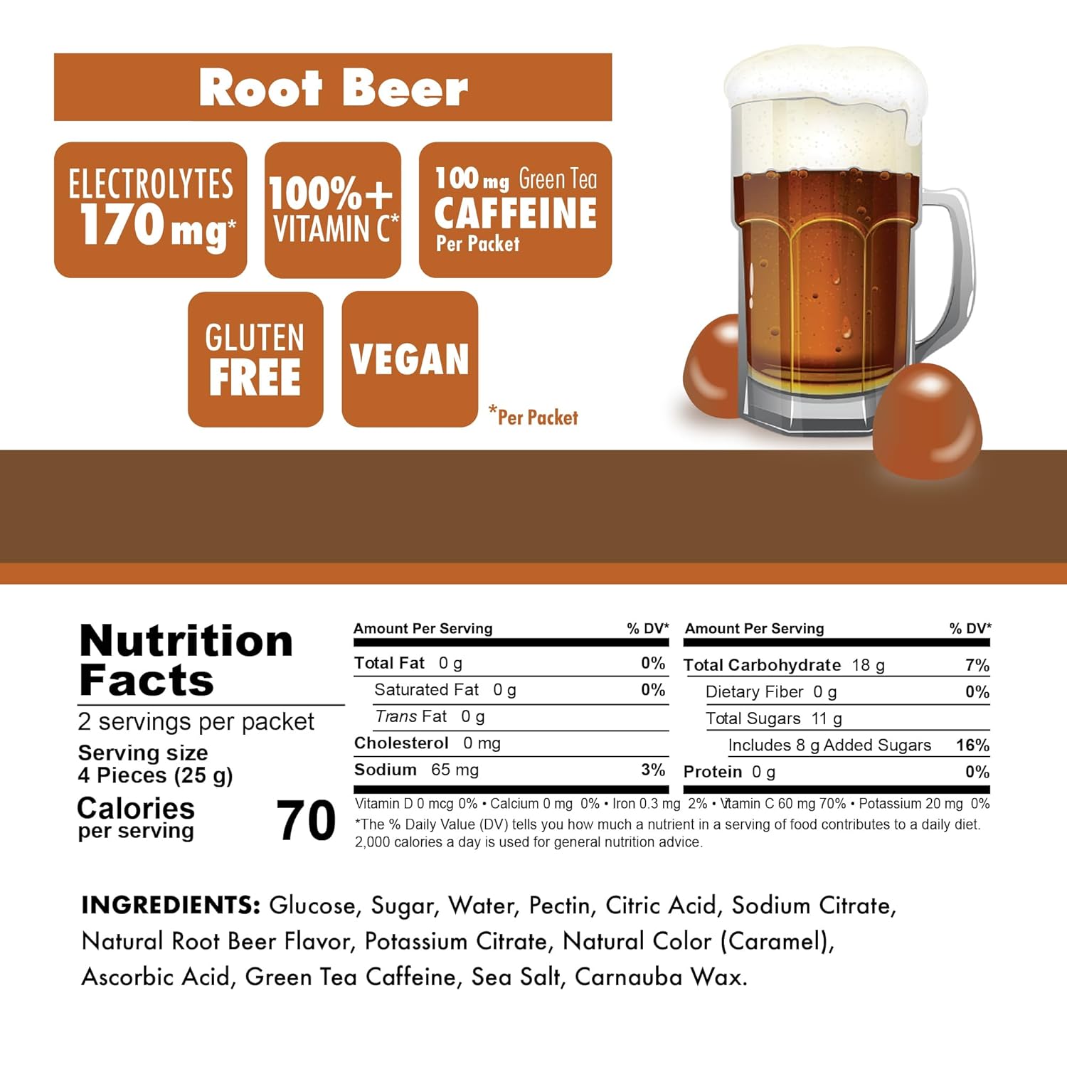 Gluten-Free Dairy-Free Bonk Breaker Energy Chews for Quick Energy and Focus - 10 Packets Root Beer Flavor