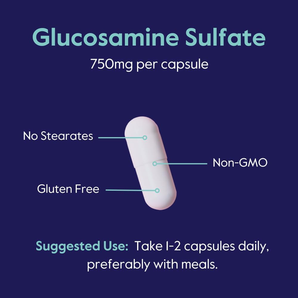 Gluten-Free Glucosamine Sulfate Capsules for Joint Support - 240 Capsules, 750mg - Non GMO, No Stearates