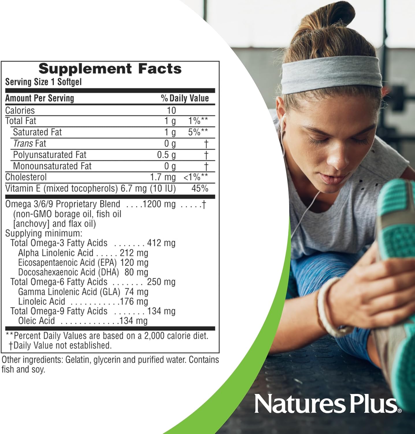 Gluten-Free Natures Plus Ultra Omega 3 6 9 Softgels - 1200mg, 90 Servings - Borage, Fish, Flax Oil Supplement