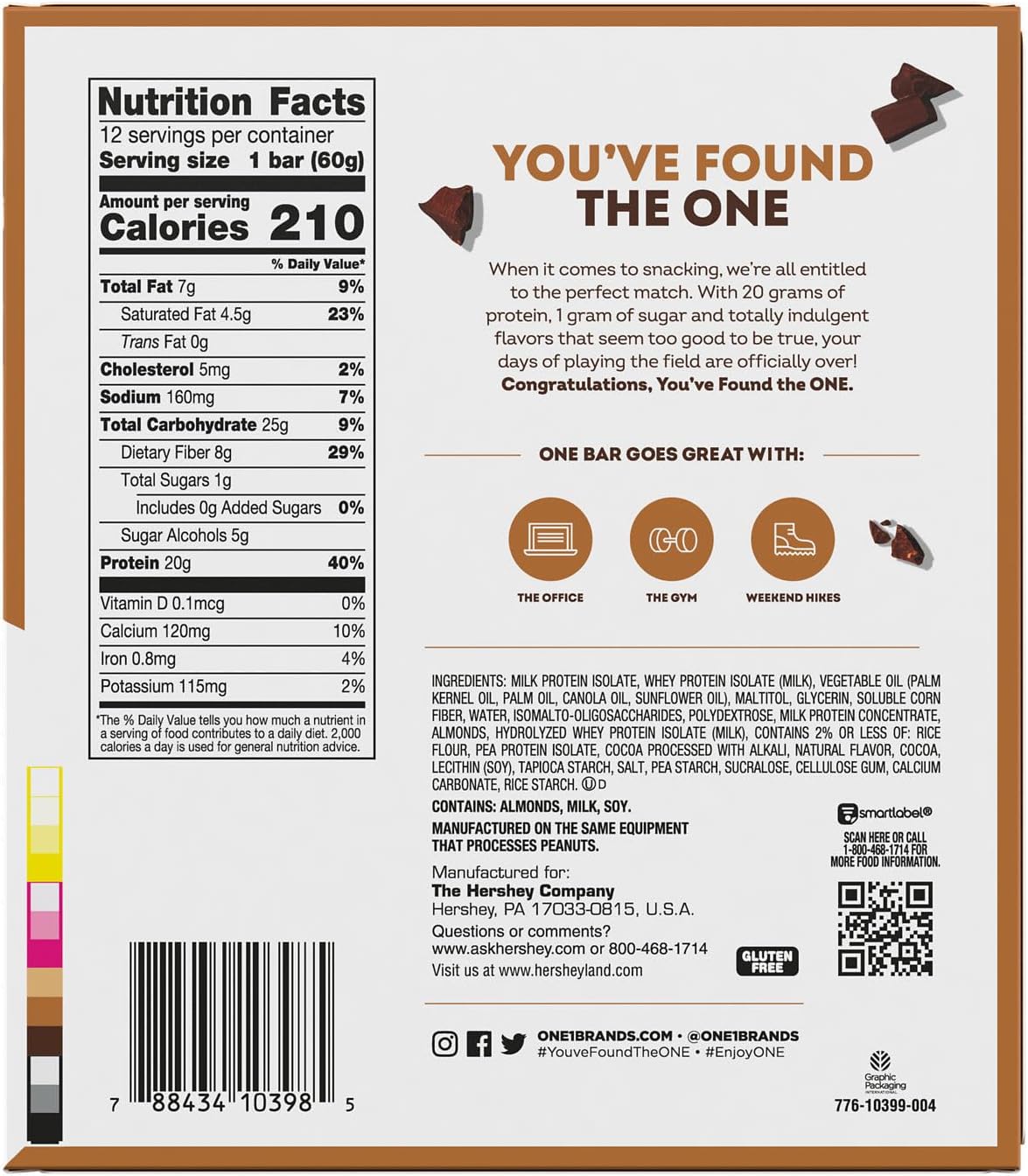 Gluten-Free Smores ONE Protein Bars with 20g Protein and 1g Sugar, 2.12 oz (12 Count)