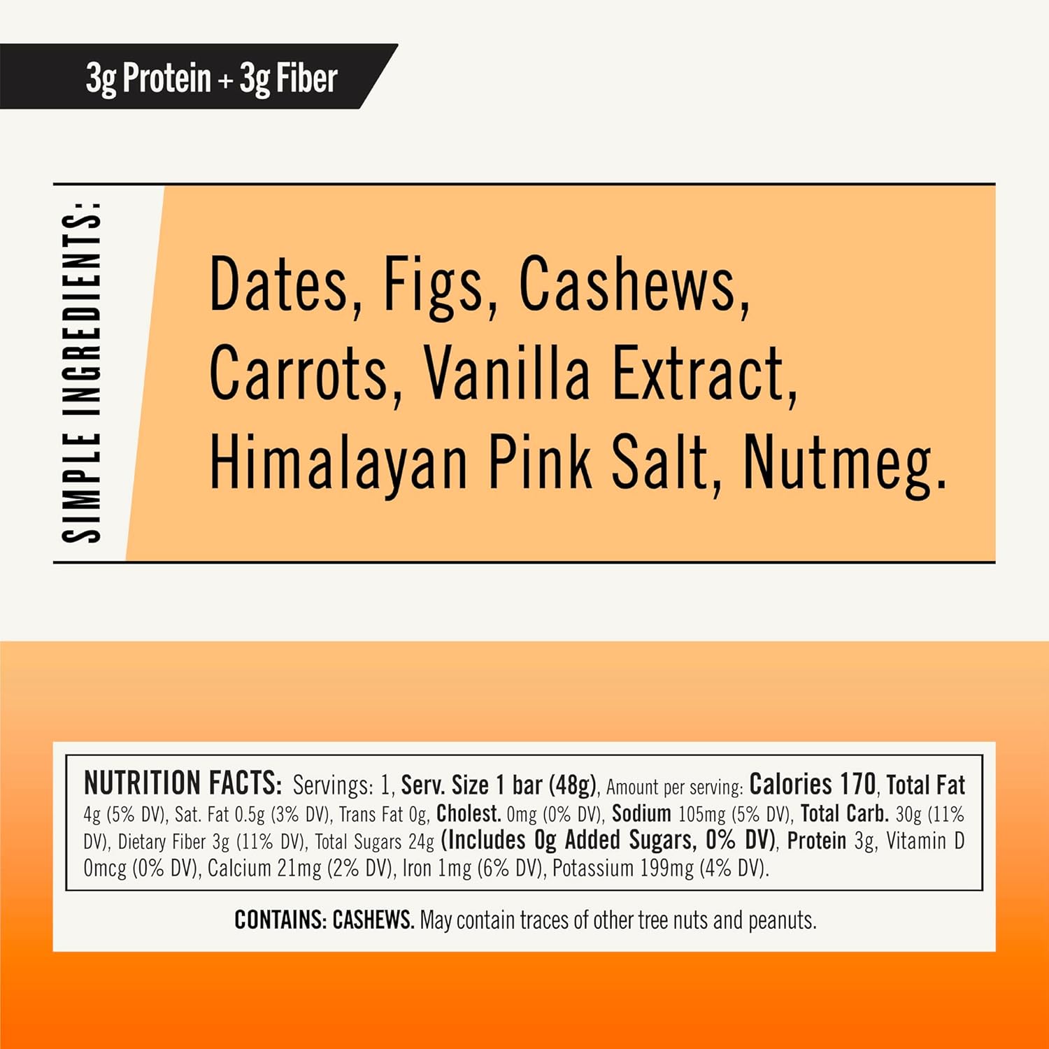 Gluten-Free Thunderbird Energetica Energy Bars with Protein, Vegan Paleo Snack, Real Food, Non-GMO, No Added Sugar - Cashew Fig Carrot Flavor (12 Count, 1.7 oz. Bars)