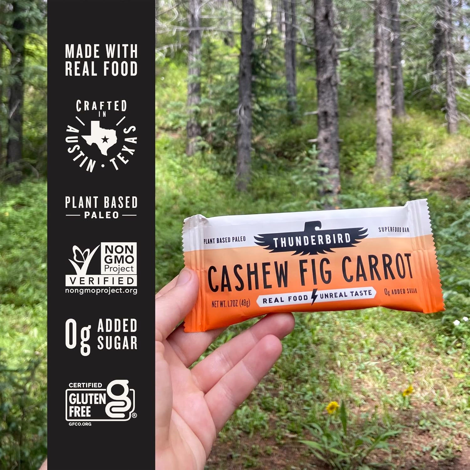 Gluten-Free Thunderbird Energetica Energy Bars with Protein, Vegan Paleo Snack, Real Food, Non-GMO, No Added Sugar - Cashew Fig Carrot Flavor (12 Count, 1.7 oz. Bars)