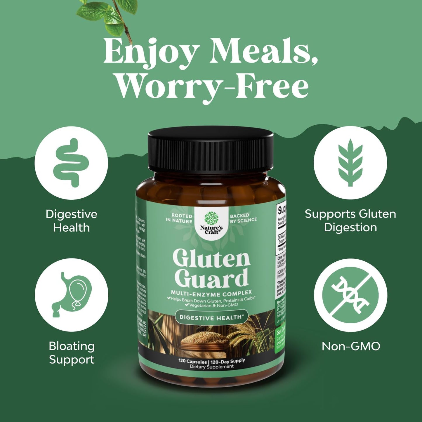 GlutenGuard Enzyme Complex - Fast-Acting Digestive Support for Gluten Intolerance - 120 Servings