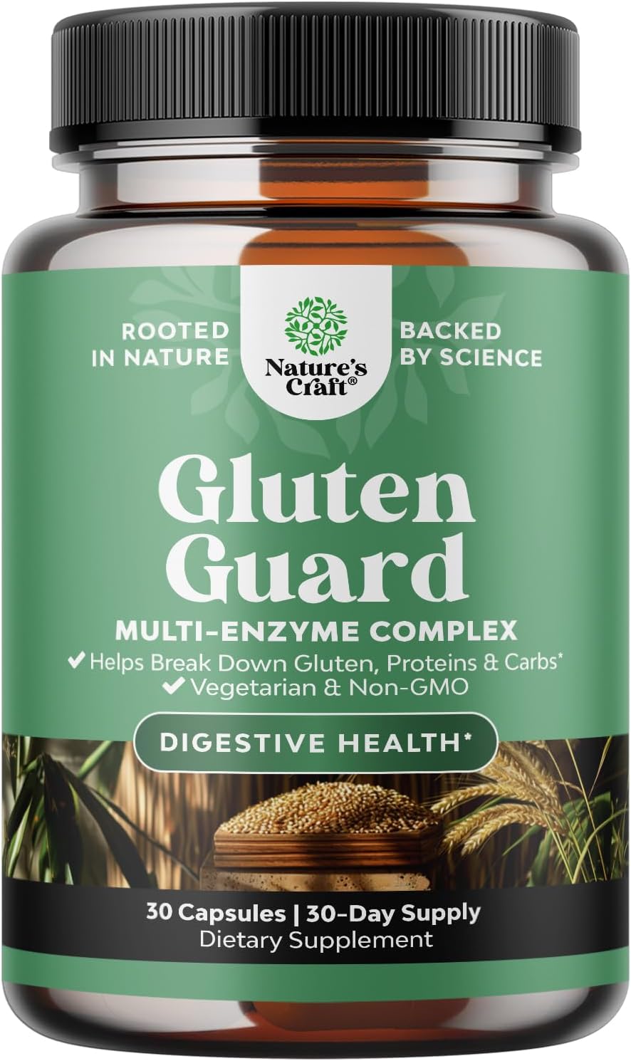 GlutenGuard Enzyme Complex for Fast-Acting Gluten Intolerance Relief - Digestive Enzymes for Complete Support - 30 Servings