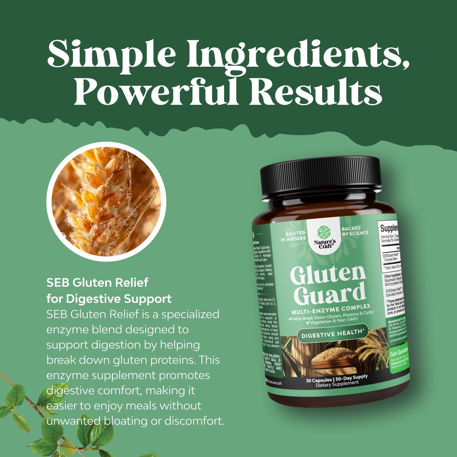 GlutenGuard Enzyme Complex for Fast-Acting Gluten Intolerance Relief - Digestive Enzymes for Complete Support - 30 Servings