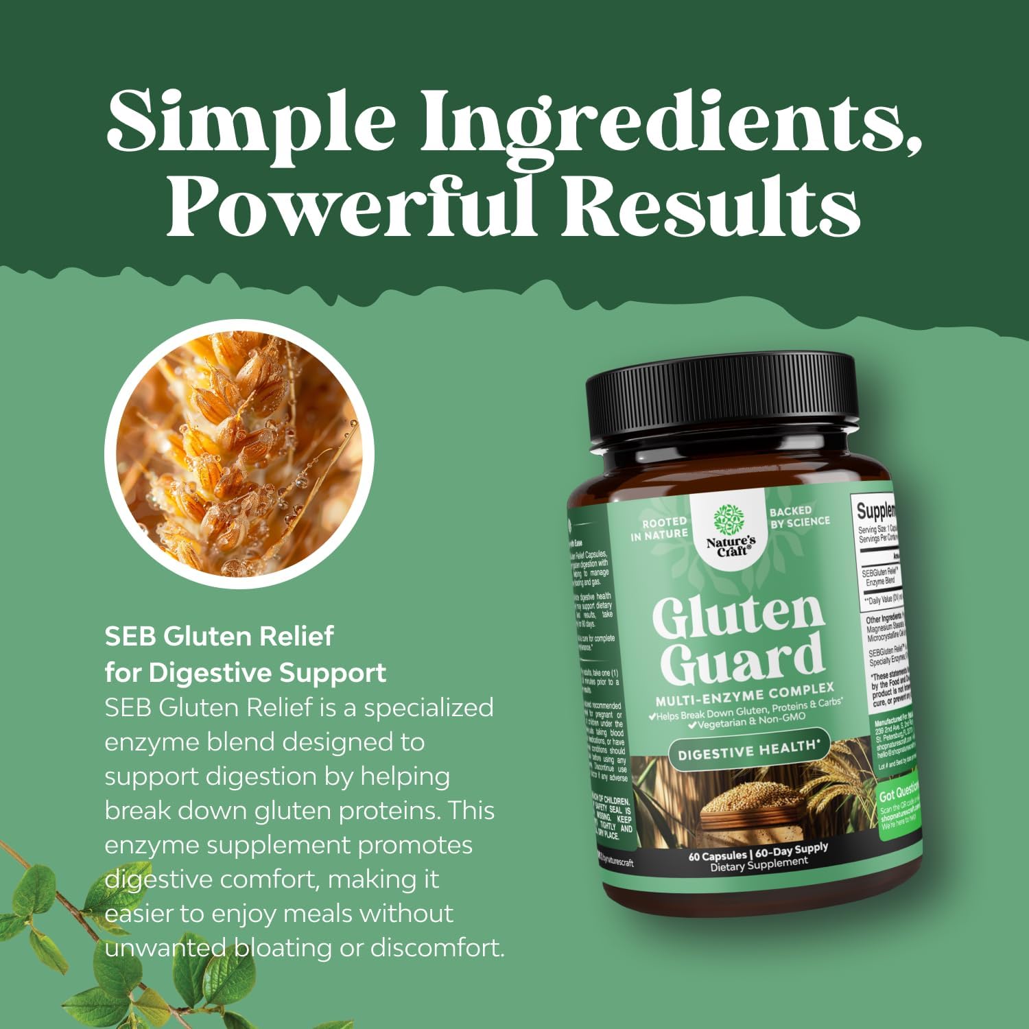 GlutenGuard Enzyme Complex for Gluten Intolerance - Fast-Acting Digestive Support with DPP IV Blend, Lipase, Amylase & Bromelain - 60 Servings