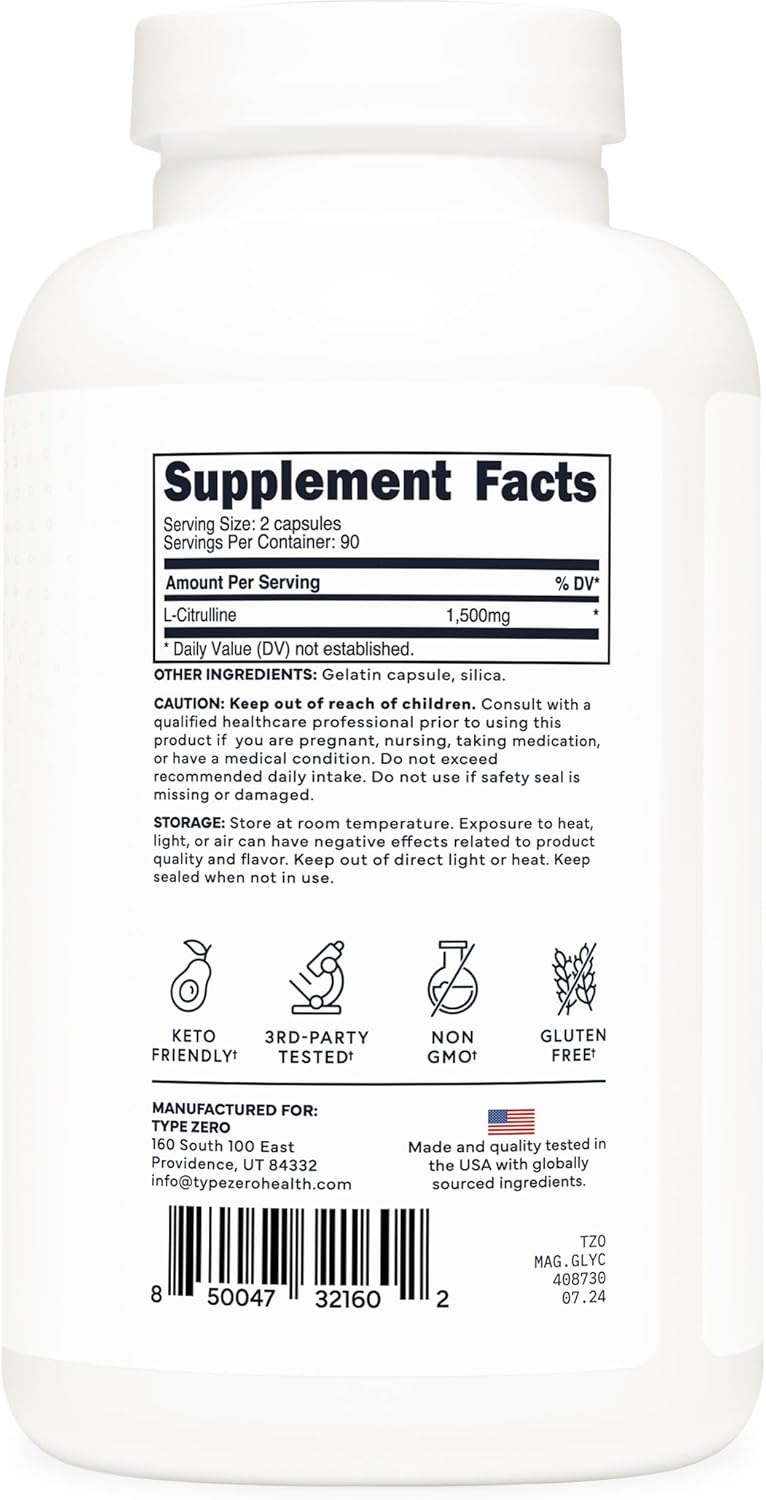 GMO-Free Type Zero L-Citrulline Capsules - 180 Capsules (1500 mg) - BoostGo Australia