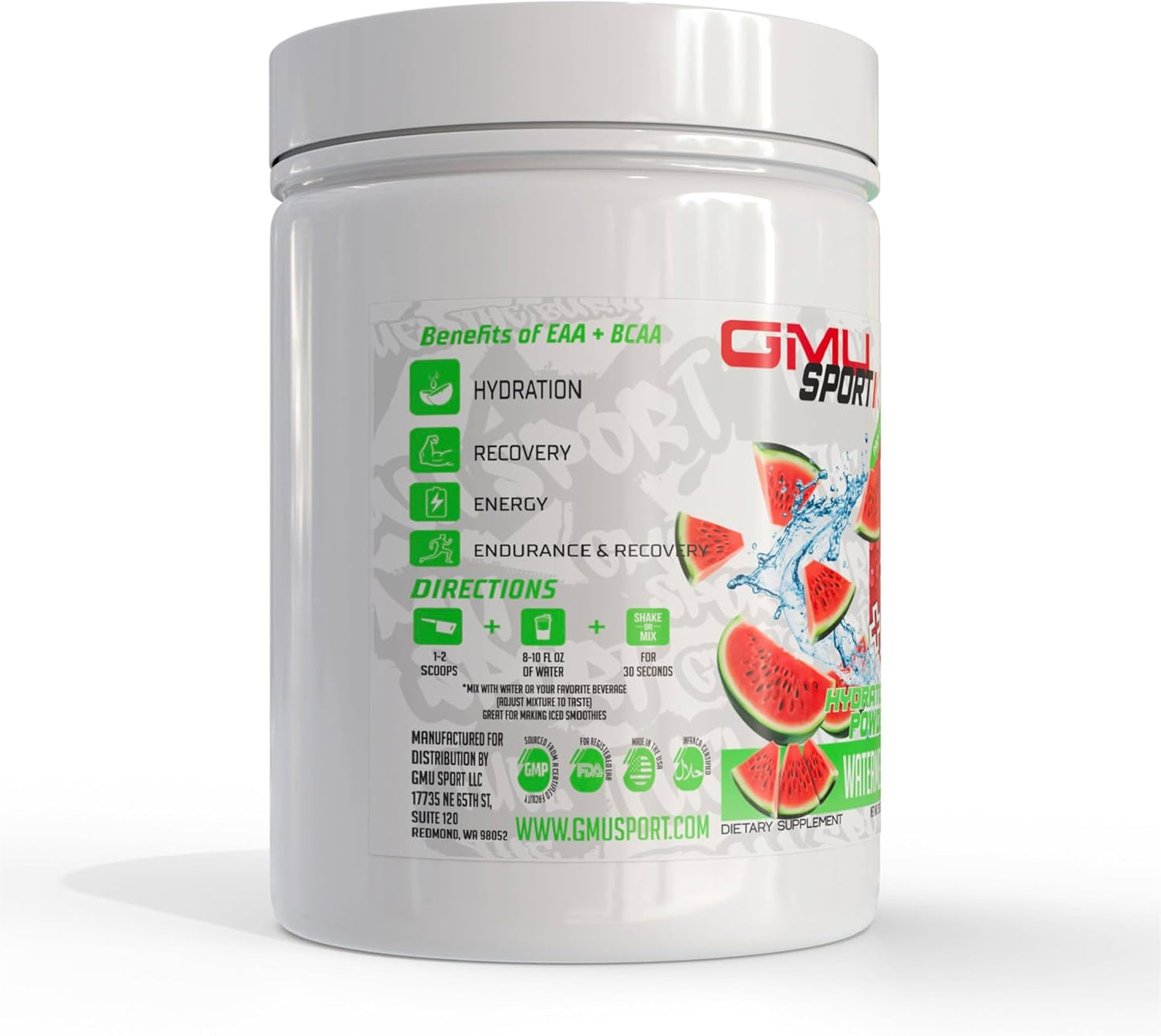 GMU SPORT BCAA & EAA Hydration Powder with Amino Acids - 40 Servings, Watermelon Flavor - Electrolyte Drink for Energy, Recovery & Endurance