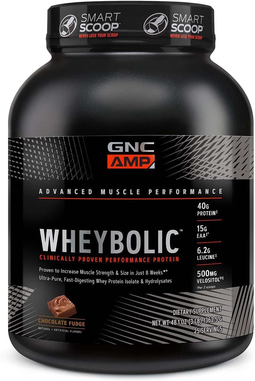 GNC AMP Wheybolic Whey Protein Isolate Powder for Muscle Building | BCAA Workout Support | Gluten Free Chocolate Fudge | 25 Servings