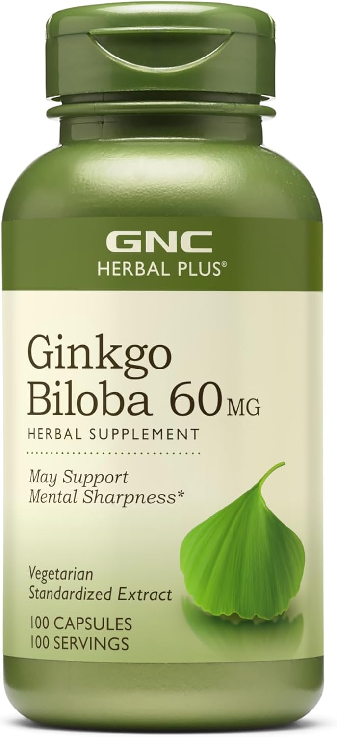 GNC Herbal Plus Ginkgo Biloba Capsules - 60mg, 100 Count, Promotes Mental Clarity