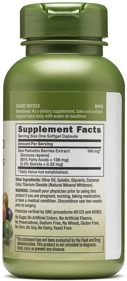 GNC Herbal Plus Saw Palmetto Extract - 160mg Potency for Prostate Health and Hair Growth