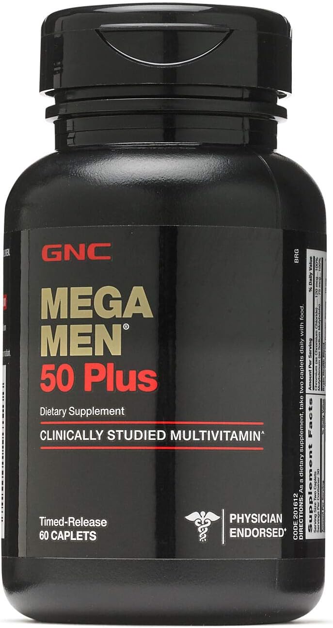 GNC Mega Men 50 Plus Daily Multivitamin | Supports Memory, Prostate, Heart Health | 60 Count Bottle