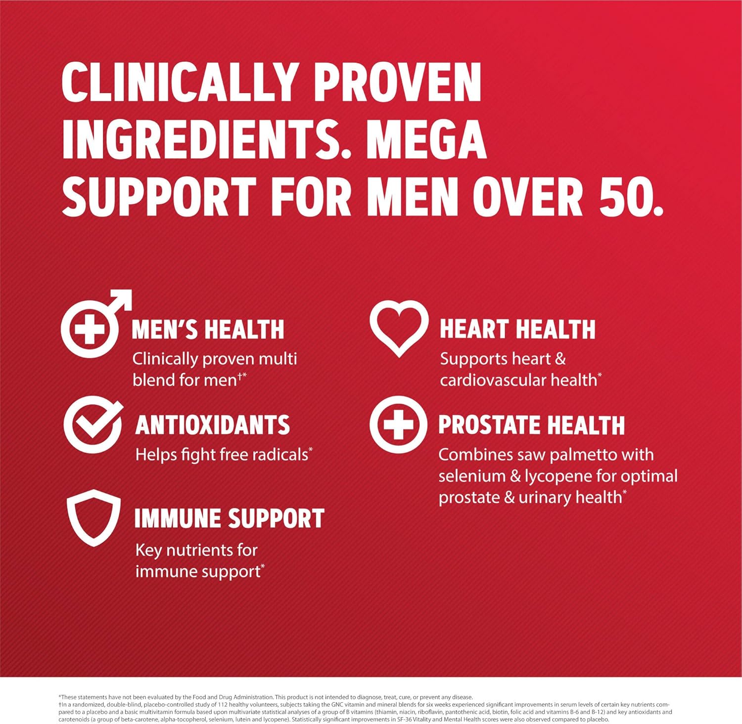 GNC Mega Men 50 Plus Daily Multivitamin | Supports Memory, Prostate, Heart Health | 60 Count Bottle