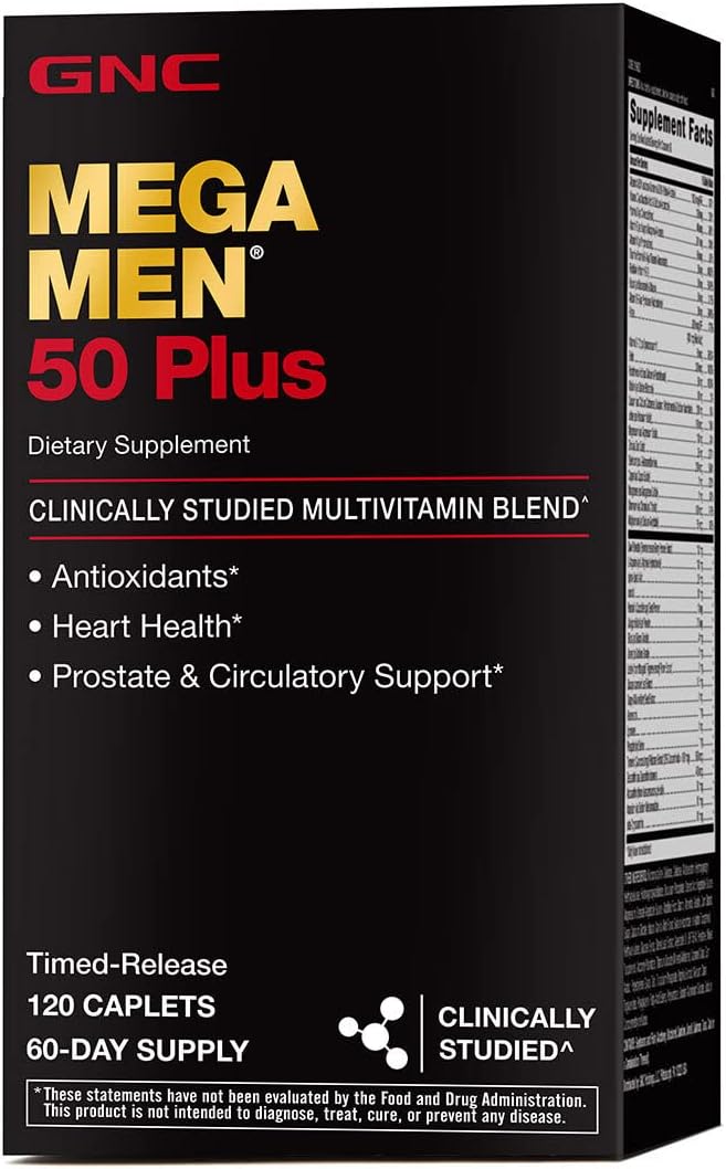 GNC Mega Men 50 Plus Multivitamin with Antioxidants for Heart and Prostate Health - 120 Count