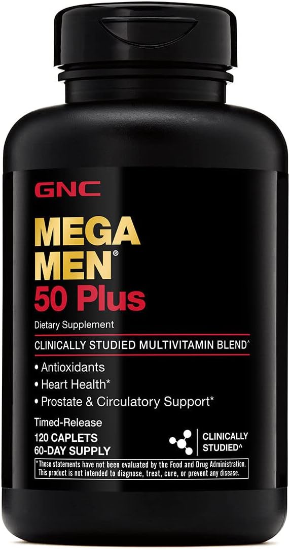 GNC Mega Men 50 Plus Multivitamin with Antioxidants for Heart and Prostate Health - 120 Count