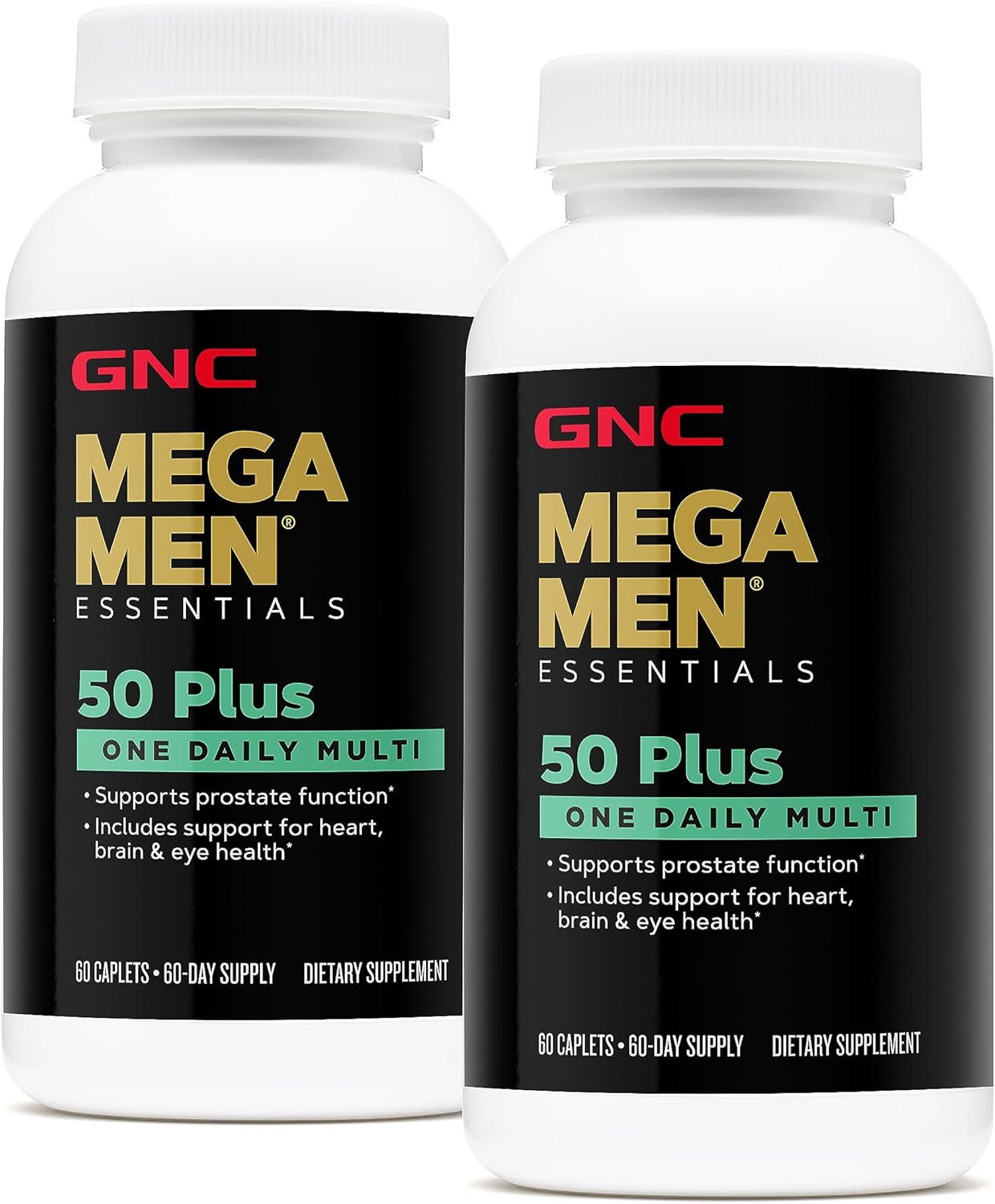 GNC Mega Men 50 Plus One Daily Multivitamin Twin Pack - 60 Caplets - Heart, Brain, and Eye Health Support