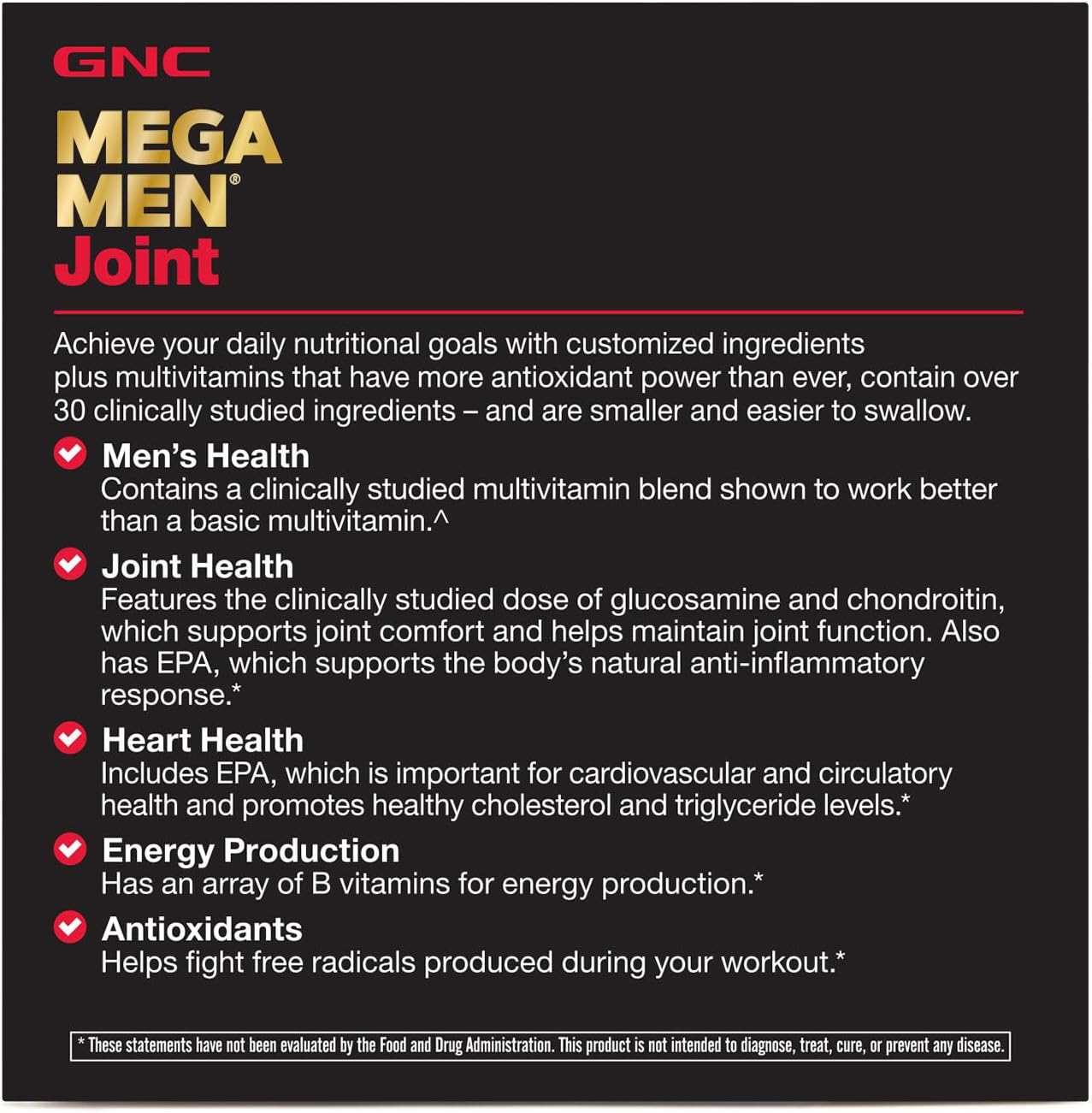 GNC Mega Men Joint Vitapak | Promotes Joint and Heart Health, Energy, and Antioxidants | 30 Tablets