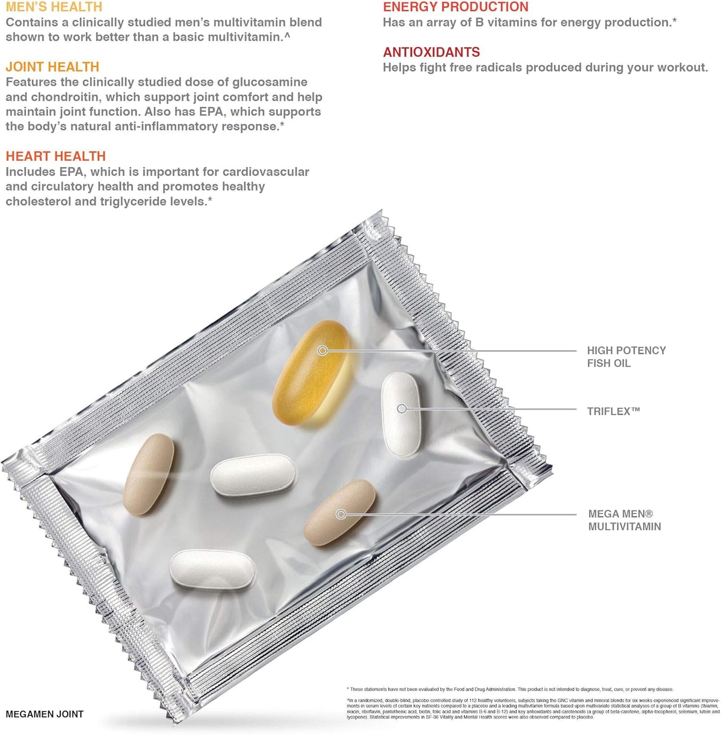 GNC Mega Men Joint Vitapak | Promotes Joint and Heart Health, Energy, and Antioxidants | 30 Tablets