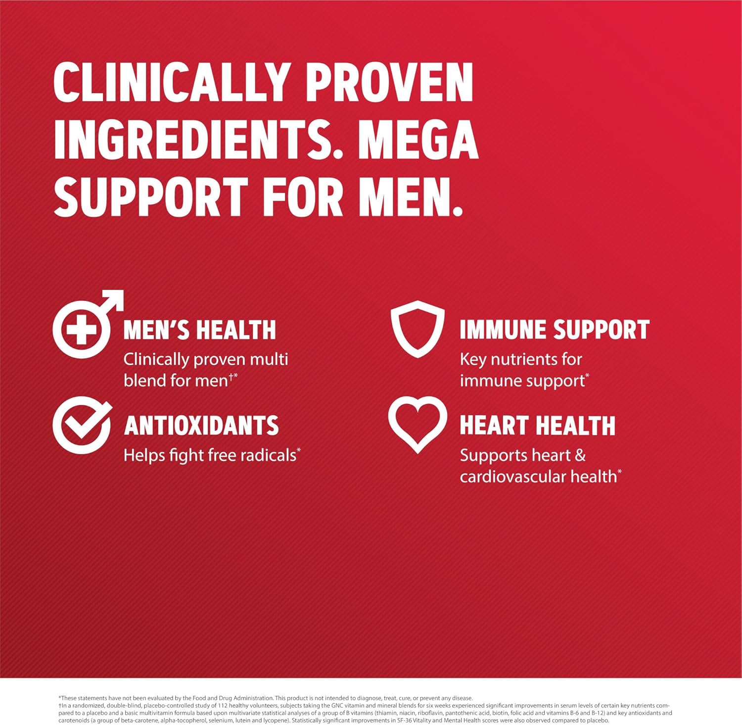 GNC Mega Men Multivitamin 180 Count - Supports Heart Health and Immune System