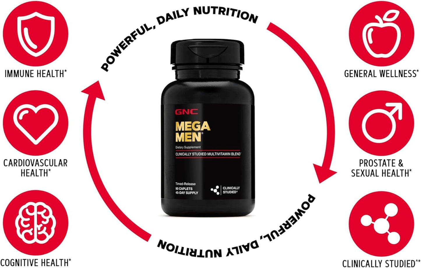 GNC Mega Men Multivitamin 180 Count - Supports Heart Health and Immune System