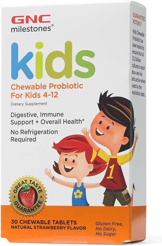 GNC Milestones Kids Chewable Probiotic - 30 Tablets for Kids 4-12, Promotes Digestive & Immune Health