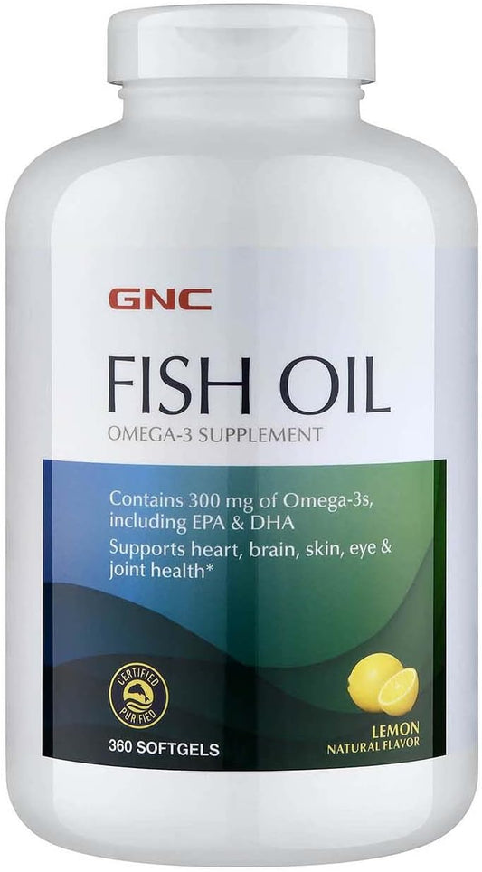 GNC Omega-3 Fish Oil Supplement Capsules with Lemon Flavor - 360 Count for Heart, Brain, Skin, Eye, and Joint Health - BoostGo Australia