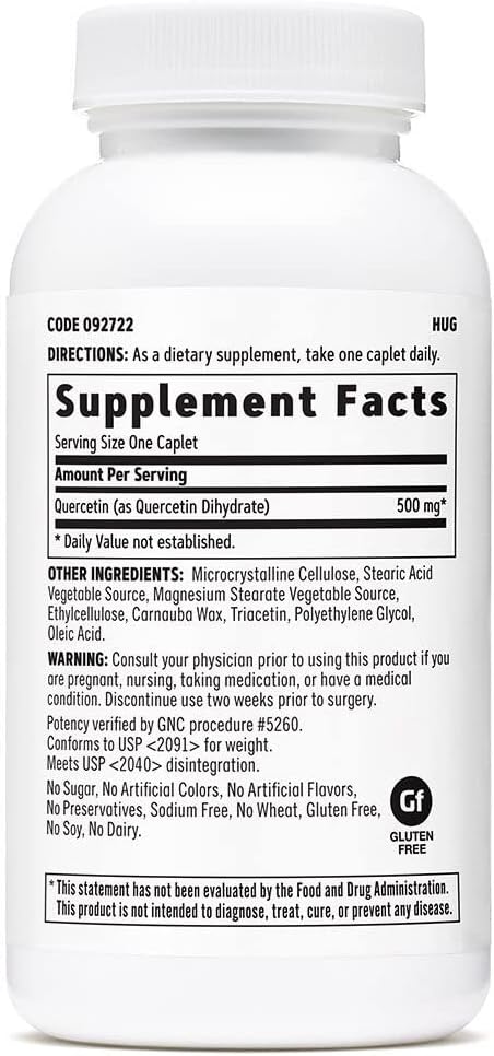 GNC Quercetin 500mg Caplets for Antioxidant Support - 60 Servings