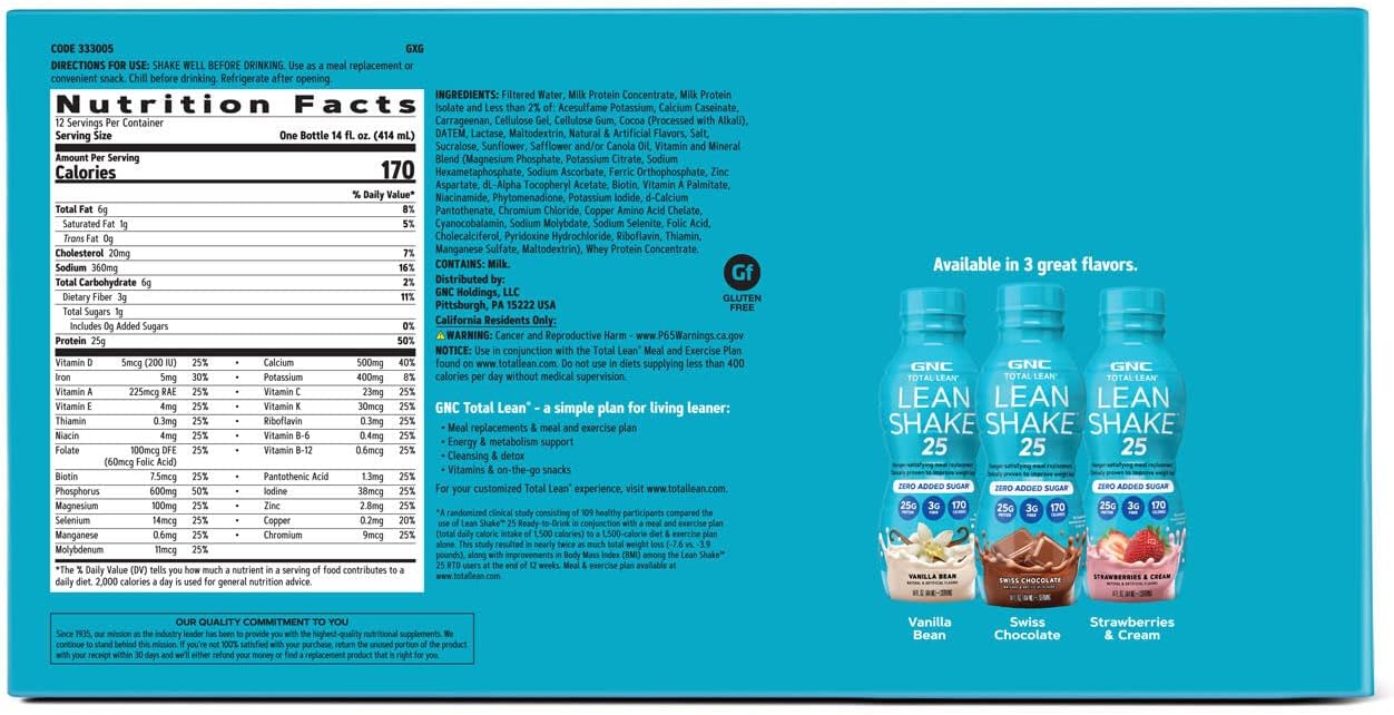 GNC Total Lean Lean Shake 25 Swiss Chocolate - 12 Pack