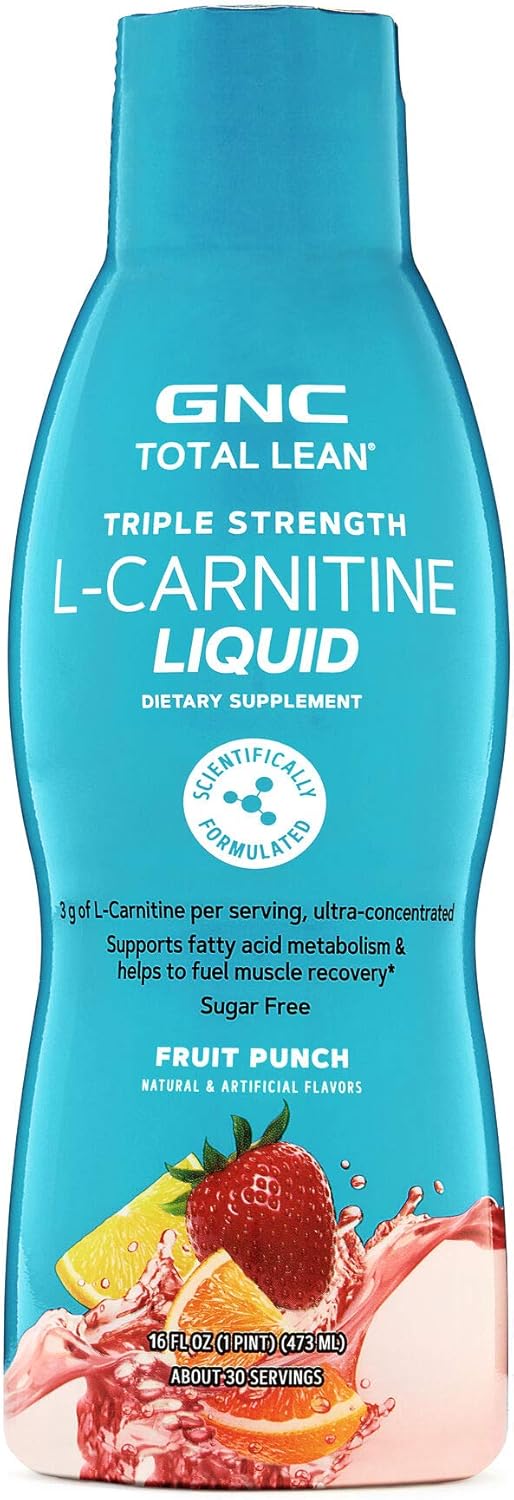 GNC Total Lean Triple Strength L-Carnitine Liquid Fruit Punch 16 fl. oz - Supports Fatty Acid Metabolism, Muscle Recovery - Sugar-Free
