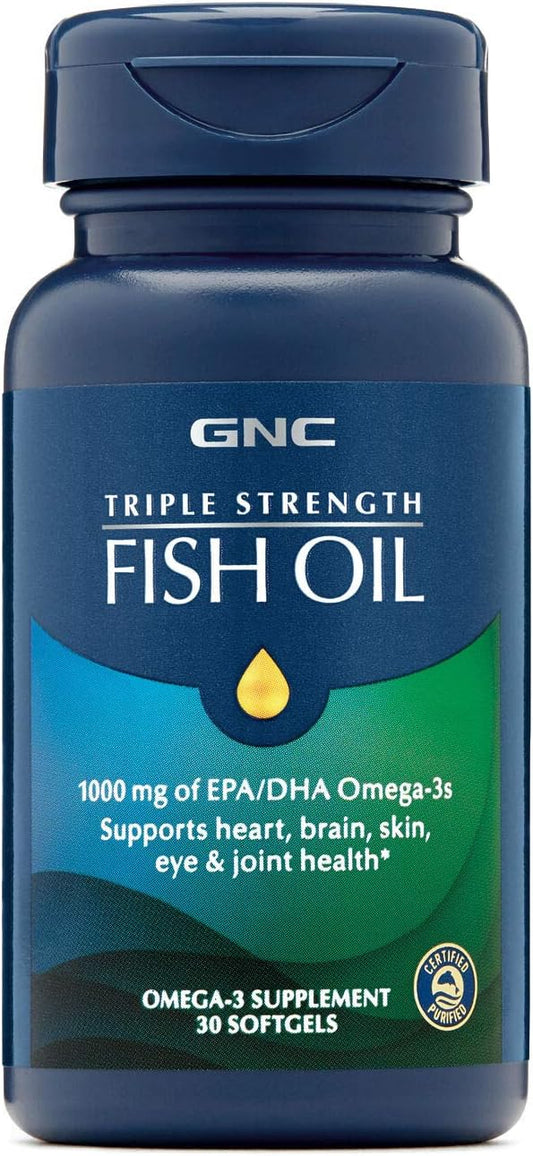 GNC Triple Strength Omega 3 Fish Oil Capsules - 1000mg, 30 Count - Promotes Joint, Skin, Eye, & Heart Health - BoostGo Australia