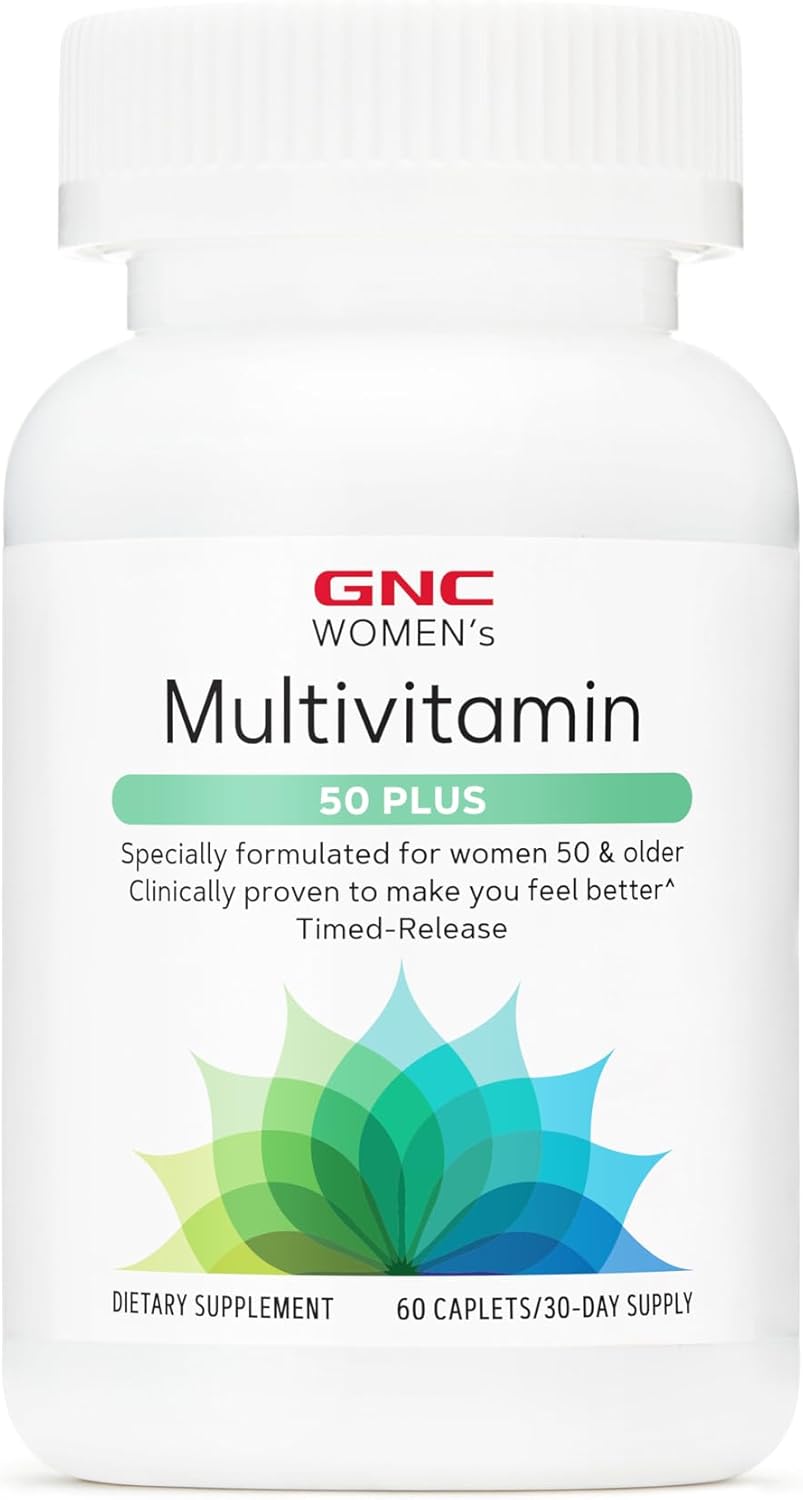 GNC Women's Multivitamin 50 Plus for Bone, Eye, Memory, Brain, and Skin Health - Vitamin D, Calcium, B12 - Boosts Energy - 60 Caplets