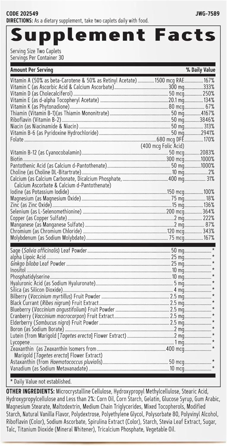 GNC Women's Multivitamin 50 Plus for Bone, Eye, Memory, Brain, and Skin Health - Vitamin D, Calcium, B12 - Boosts Energy - 60 Caplets