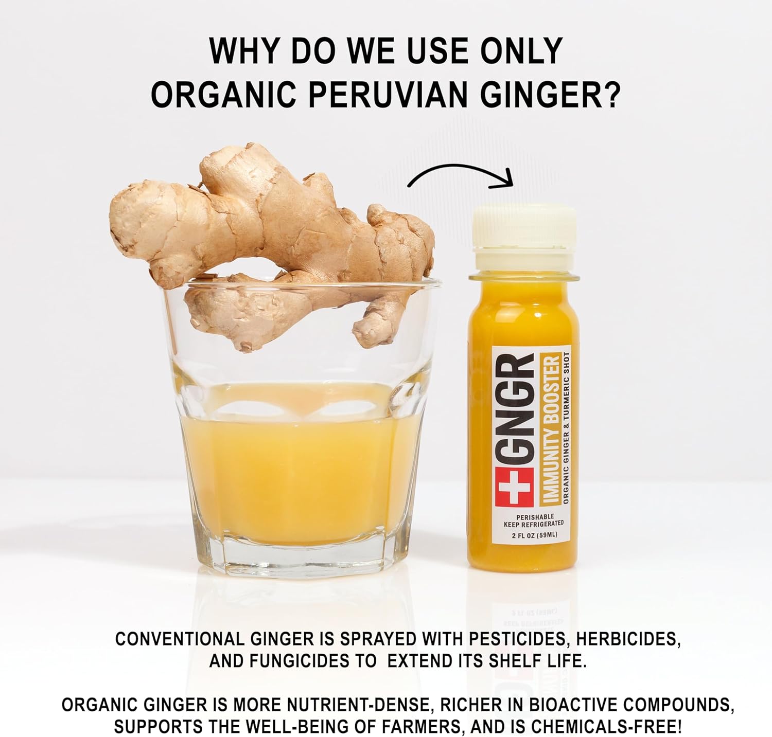 GNGR Vitamin D Immunity Booster Ginger Shot with Turmeric & Cayenne, All Natural Digestive Support - 12 Pack of 2 fl oz Shots