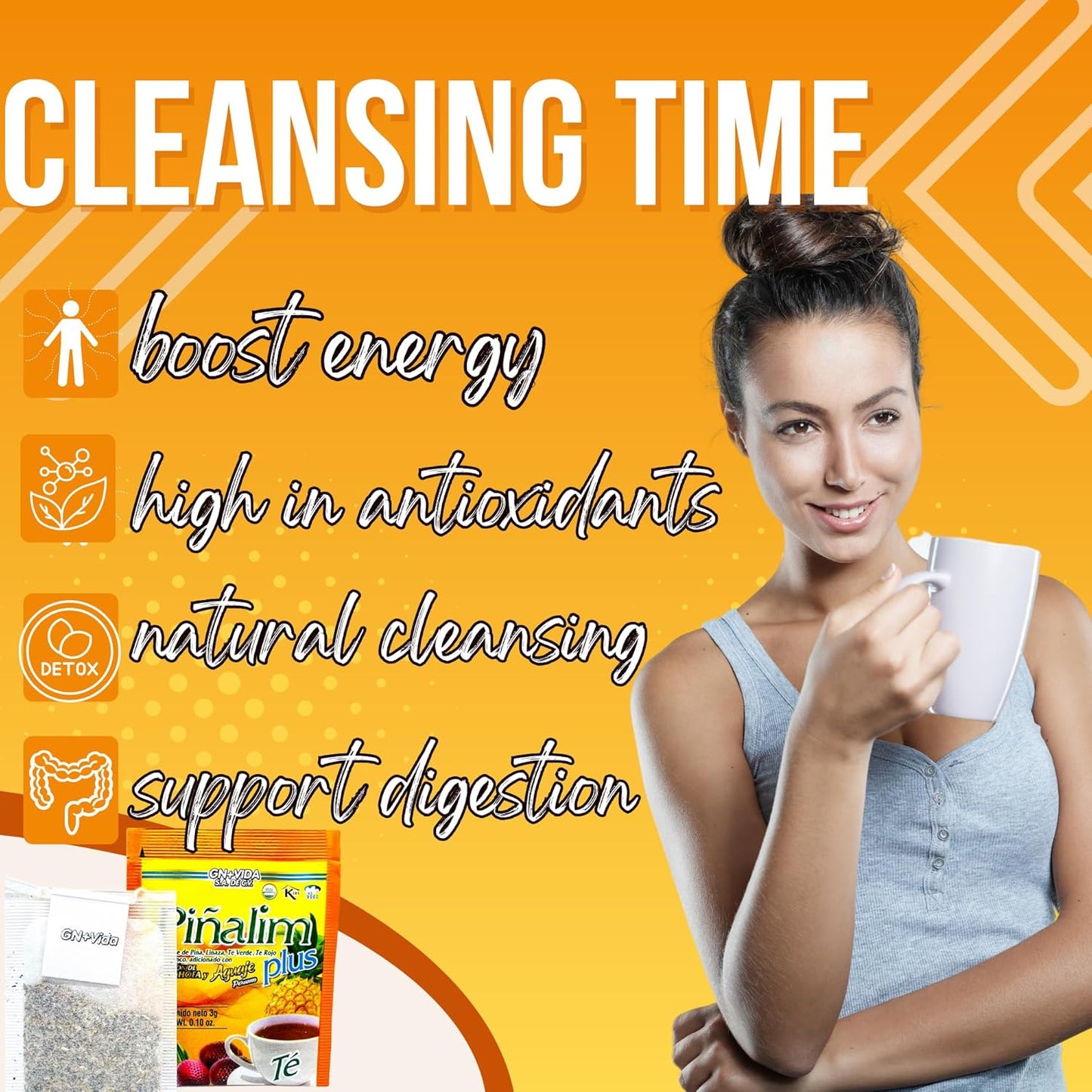 GN+Vida Pinalim Plus Tea with Aguaje Peruano and Artichoke Heart - Original Healthy Cleansing Formula | 30 Count