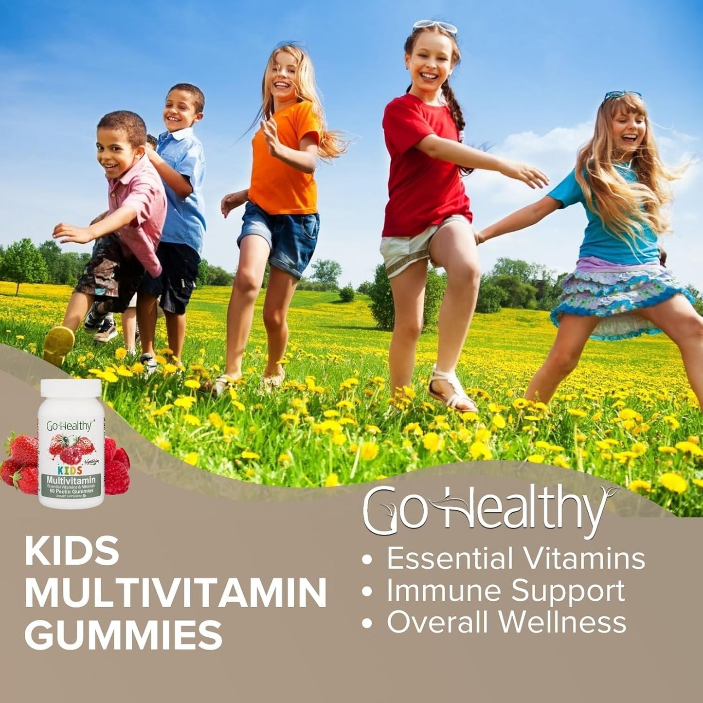 Go Healthy Natural Multivitamin and Vitamin C Gummies Bundle for Kids - Vegetarian, Kosher, Halal, Gluten Free, Non-GMO