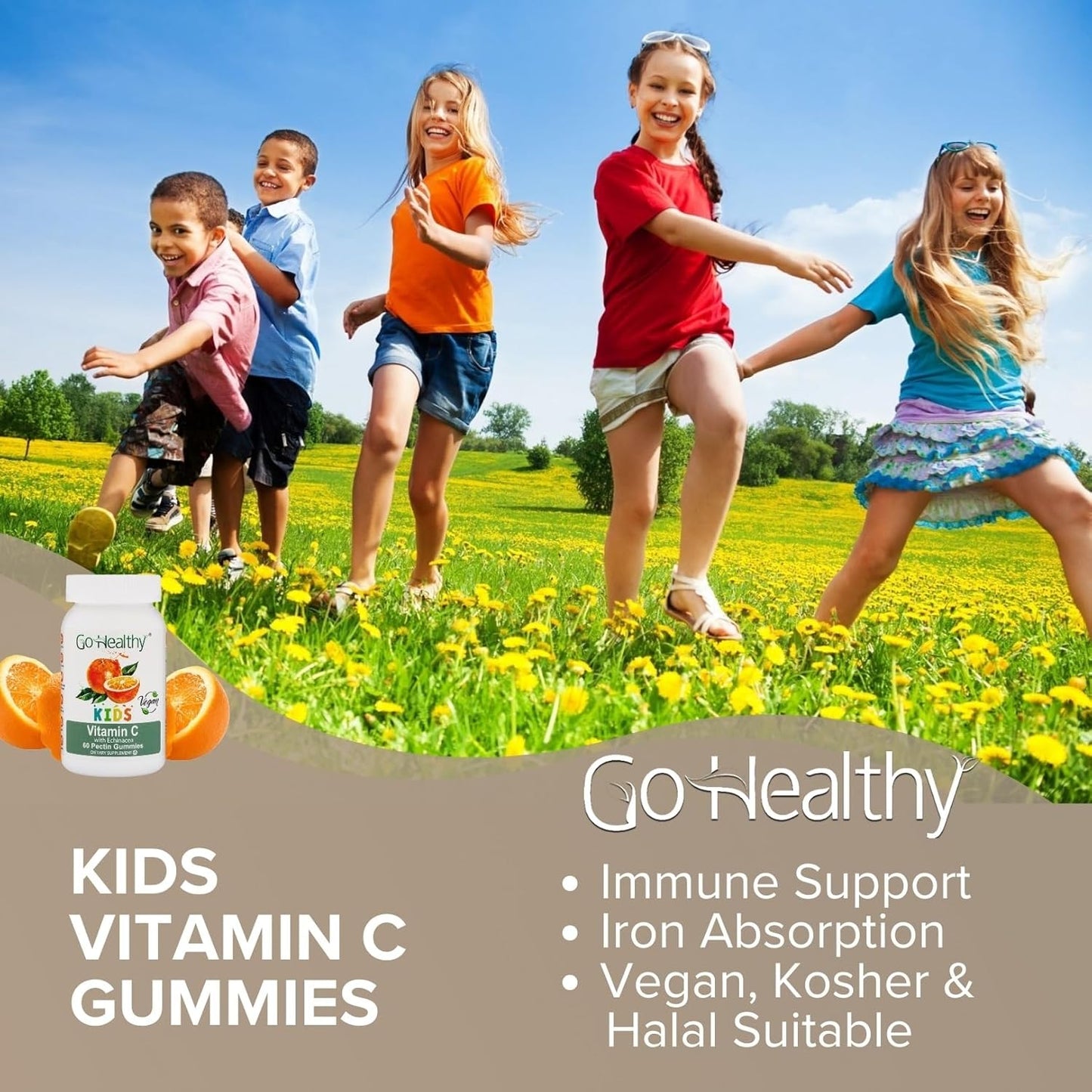 Go Healthy Natural Multivitamin and Vitamin C Gummies Bundle for Kids - Vegetarian, Kosher, Halal, Gluten Free, Non-GMO