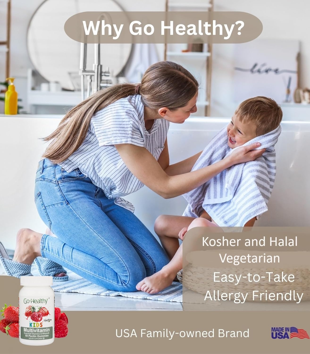 Go Healthy Natural Multivitamin and Vitamin C Gummies Bundle for Kids - Vegetarian, Kosher, Halal, Gluten Free, Non-GMO