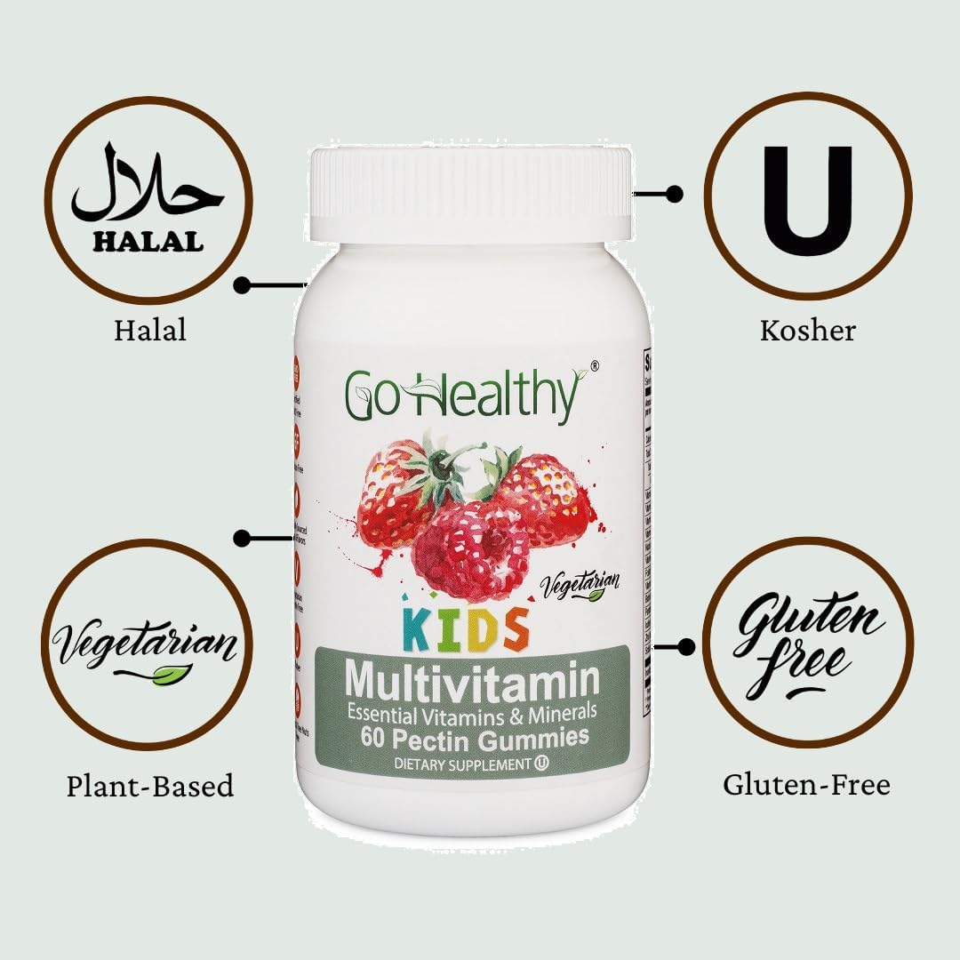 Go Healthy Natural Multivitamin and Vitamin C Gummies Bundle for Kids - Vegetarian, Kosher, Halal, Gluten Free, Non-GMO